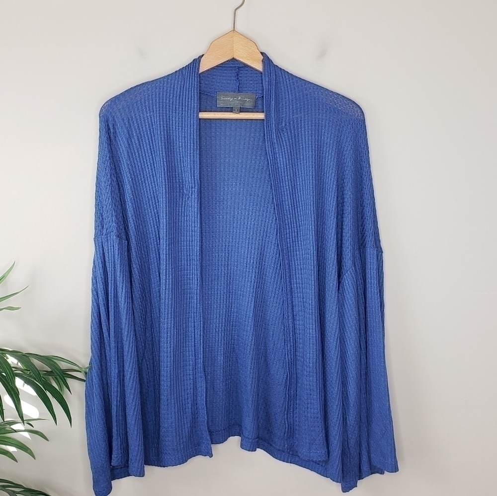 Sunday in Brooklyn Blue Minnie Waffle Cardigan with Flared Sleeves Small